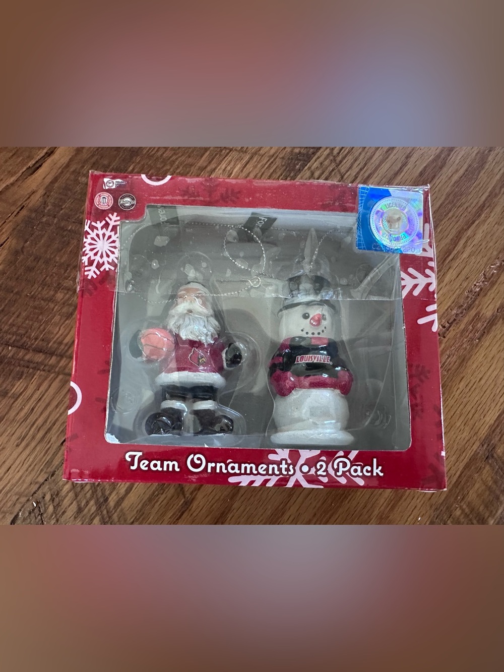 Christmas University Of Louisville Cardinals Set 2 Ornaments Snowman Santa New